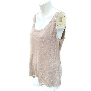 🖤EILEEN FISHER Linen M Tan sleeveless  Knit Sweater Top Coastal Beach BOHO Y2K